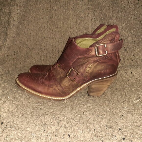 DKODE-Daphne-Brick Red/Bronze Shimmer Leather-Back Zip-Dbl Monk Strap-Sz 39-EX - Picture 2 of 10